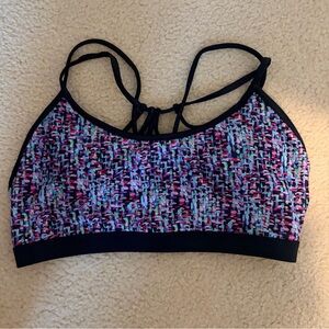 Fabletics Strappy Back Sport Swim Top Black Multi Print Size L